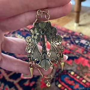 Artisan Brass Art Nouveau Inspired Floral Etched  Earrings.